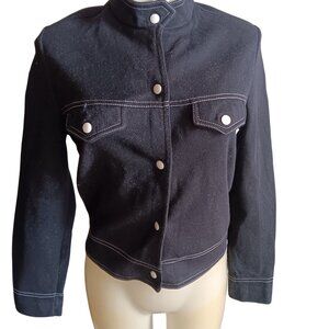 Small Vintage 70's White Stag Womens Black Stretch Jacket White Stitching Snap